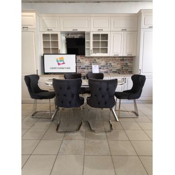 SET STELLA GRI CU ARGINTIU MASA+6 SCAUNE, BLAT ALB