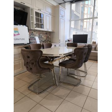 SET STELLA MARO CU ARGINTIU MASA+6 SCAUNE, BLAT ALB