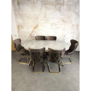 SET STELLA MARO CU AURIU MASA+6 SCAUNE, BLAT GRI