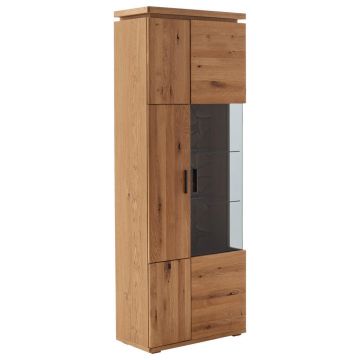 VITRINĂ in furniruit, masiv stejar rustic gri, culoare lemn stejar