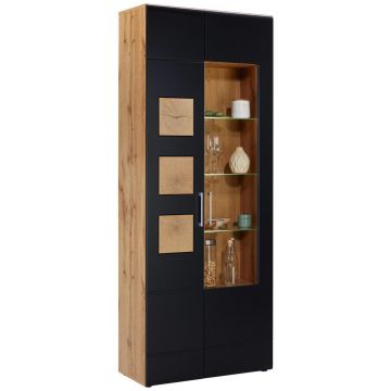 Vitrină in negru, culoare lemn stejar