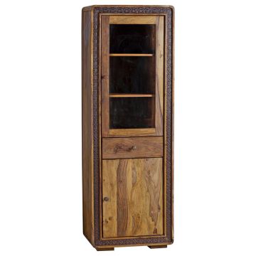 Vitrină in parțial masiv acacia culoare lemn sheesham, arămiu