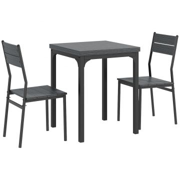 HOMCOM Set dining 3 piese, set masă, 1 masă, 2 scaune, MDF+metal, Gri | Aosom Romania