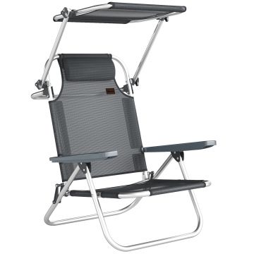 Outsunny Șezlong pliabil pentru grădină cu pernă copertină reglabilă spătar reglabil în 6 poziții 62 x 68 x 79 cm Gri închis | Aosom Romania