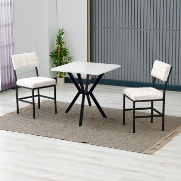Set masa extensibila si scaune, 3 piese, Hanah Home, Dubai, Crem/Alb