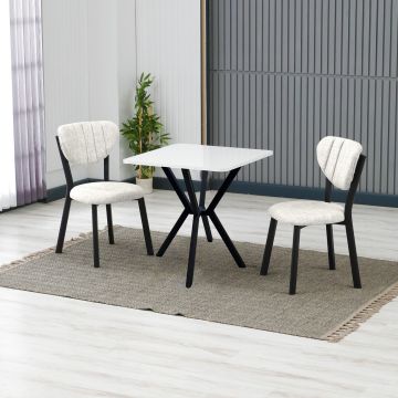 Set masa extensibila si scaune, 3 piese, Hanah Home, Elma, Crem/Alb