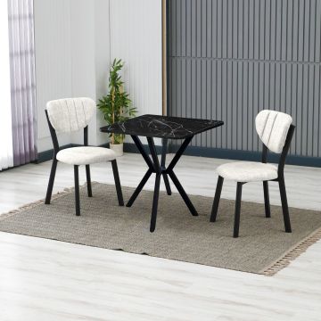 Set masa extensibila si scaune, 3 piese, Hanah Home, Elma, Crem/Negru
