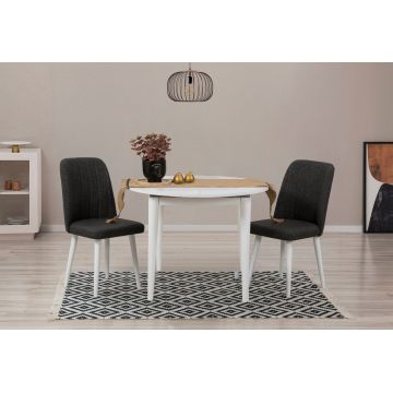 Set masa extensibila si scaune, 3 piese, Hanah Home, Vina 1053, Alb / Antracit