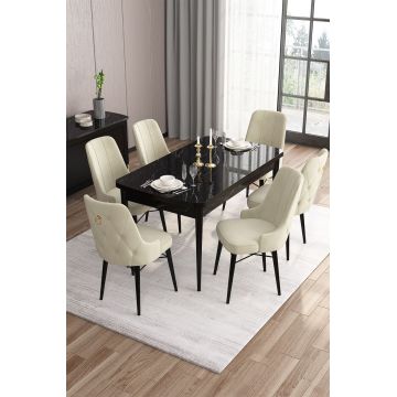 Set masa extensibila si scaune, Hanah Home, Are, Marmură neagră / Crem