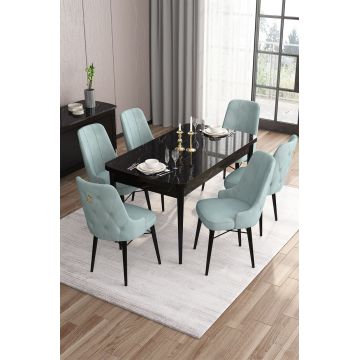 Set masa extensibila si scaune, Hanah Home, Are, Marmură neagră / Verde marin