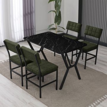 Set masa extensibila si scaune, Hanah Home, Dubai, Verde/Negru