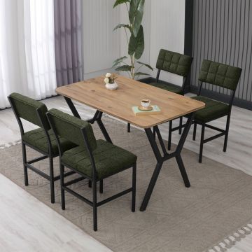 Set masa extensibila si scaune, Hanah Home, Dubai, Verde / Nuc