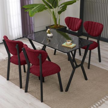 Set masa extensibila si scaune, Hanah Home, Elma, Burgundiu / Negru