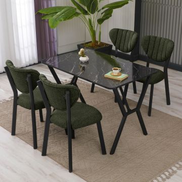 Set masa extensibila si scaune, Hanah Home, Elma, Verde/Negru