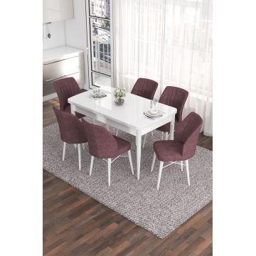 Set masa extensibila si scaune, Hanah Home, Eva, Alb / Roz Păduros