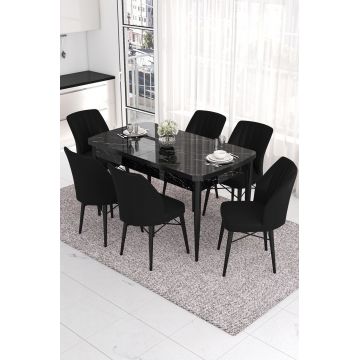 Set masa extensibila si scaune, Hanah Home, Eva, Marmură neagră / Negru