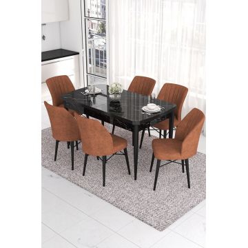 Set masa extensibila si scaune, Hanah Home, Eva, Marmură neagră / Roșu de faianță