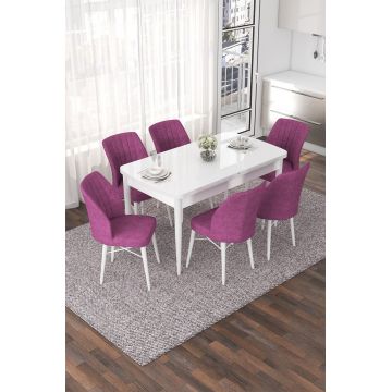 Set masa extensibila si scaune, Hanah Home, Nef, Alb/Mov