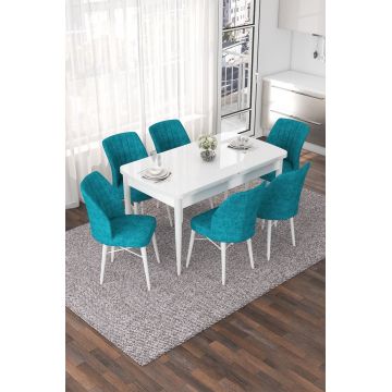 Set masa extensibila si scaune, Hanah Home, Nef, Alb / Turcoaz