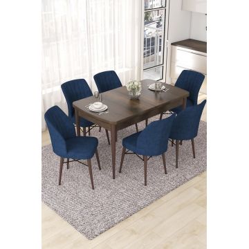 Set masa extensibila si scaune, Hanah Home, Nef, Baroc / Albastru marin