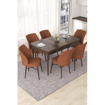 Set masa extensibila si scaune, Hanah Home, Nef, Baroc / Roșu-țiglă