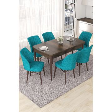 Set masa extensibila si scaune, Hanah Home, Nef, Baroc / Turcoaz