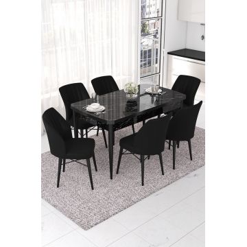 Set masa extensibila si scaune, Hanah Home, Nef, Marmură neagră / Negru