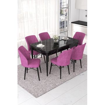 Set masa extensibila si scaune, Hanah Home, Nef, Marmură neagră / Violet