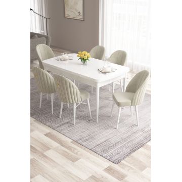 Set masa extensibila si scaune, Hanah Home, Roz, Alb / Crem