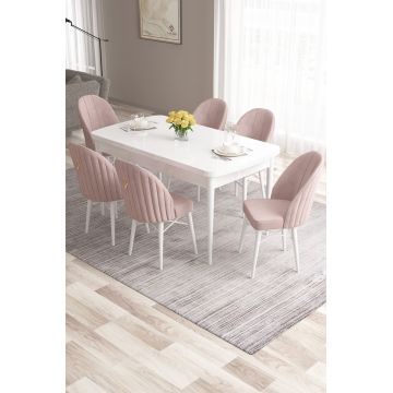 Set masa extensibila si scaune, Hanah Home, Roz, Alb/Roz