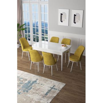 Set masa extensibila si scaune, Hanah Home, Zen, Alb/Muștar