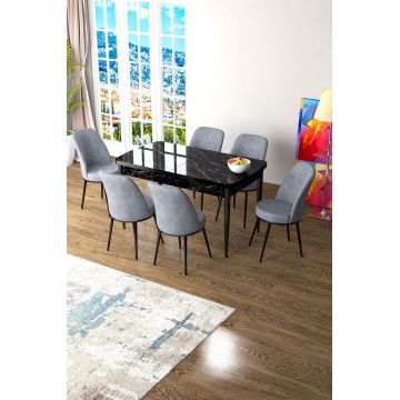 Set masa extensibila si scaune, Hanah Home, Zen, Marmură neagră / Gri