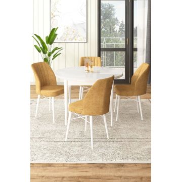 Set masă și scaune (5 bucăți), Hanah Home, Rox, Alb / Cappuccino