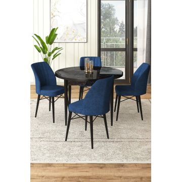 Set masă și scaune (5 bucăți), Hanah Home, Rox, Marmură neagră / Albastru marin