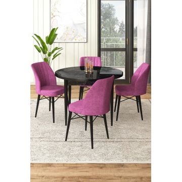 Set masă și scaune (5 bucăți), Hanah Home, Rox, Marmură neagră / Violet