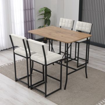 Set masa si 4 scaune de bar, Hanah Home, Retro, Crema/Nuca